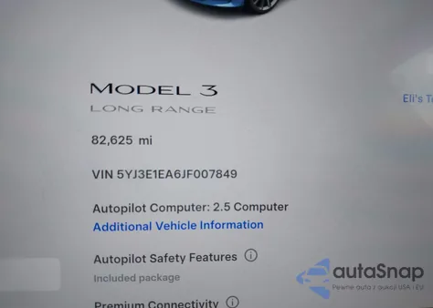 2018 Tesla Model 3 Long Range/Mid Range from USA, damaged, VIN 5YJ3E1EA6JF007849